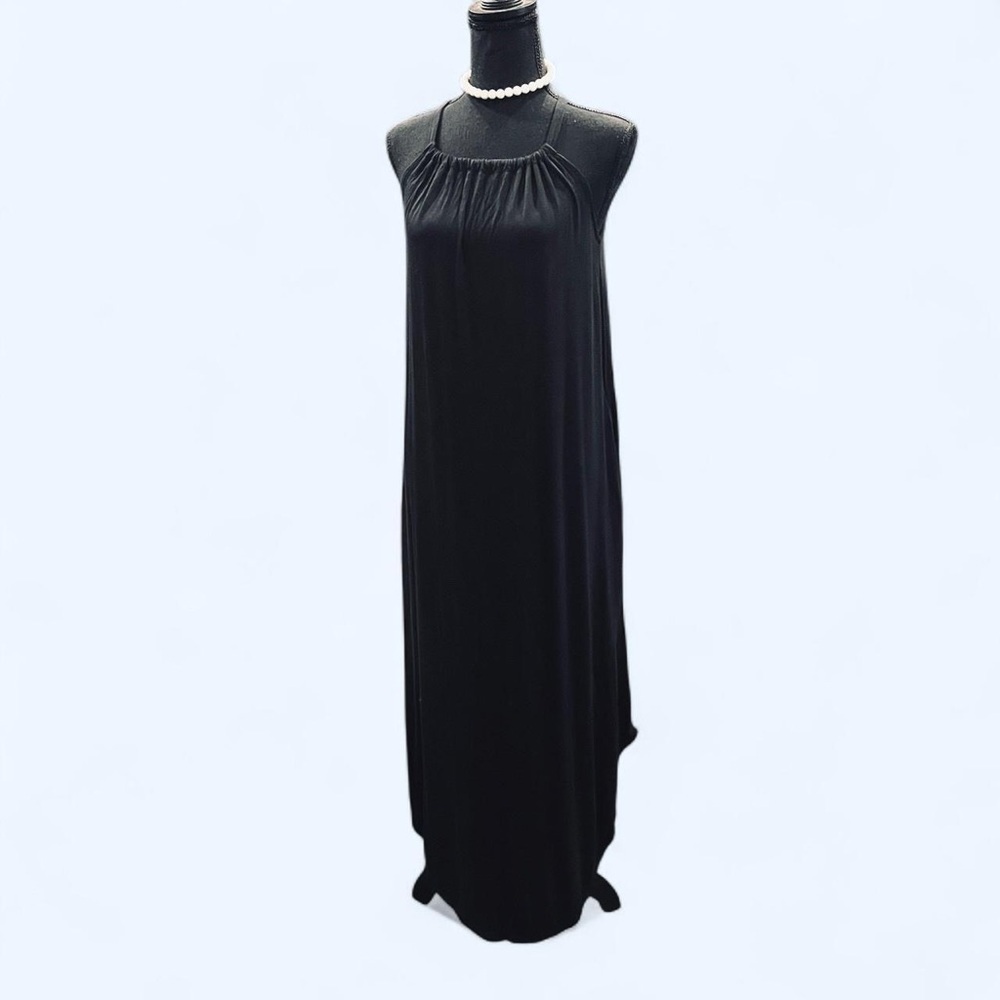 Whimsigoth Fairy Cottagecore Emo Grunge Boho Elegant Black Jersey Maxi Dress S